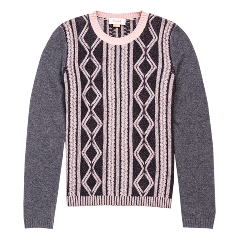 鄂尔多斯ERDOS 纯山羊绒圆领绞花女套衫女士针织衫/毛衣