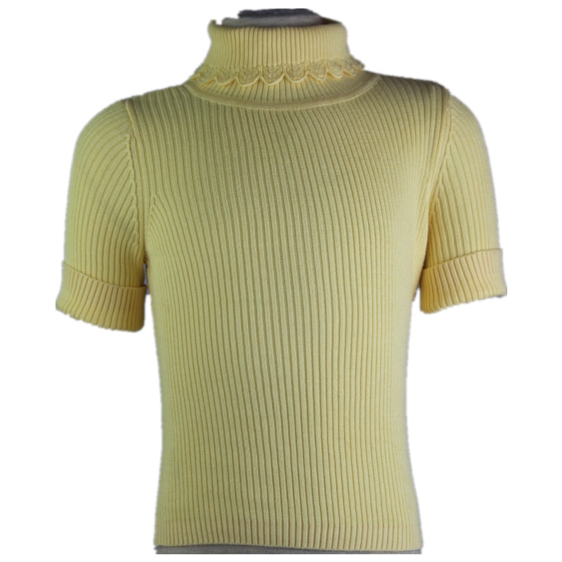 AITYAKU日本婴童服装女童针织羊毛衫14my小中大童上衣荷叶边提花设计幼儿宝宝短袖线衣罗纹袖口毛衣潮款