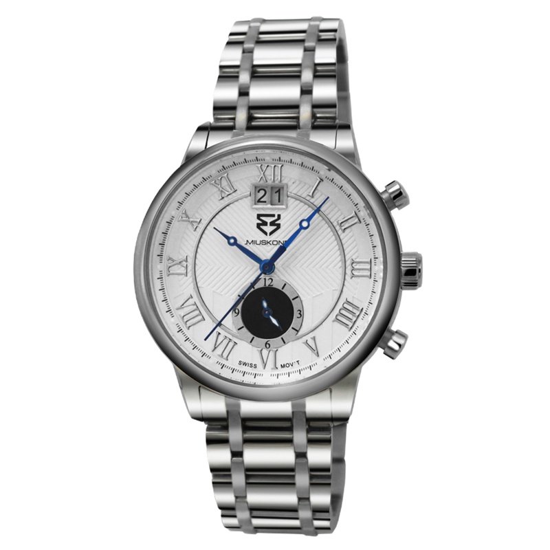 妙时空(MIUSKONE)商务精英系列 大日历窗 欧式 双时区 瑞士机芯多功能男式手表 出差伴侣 MS30