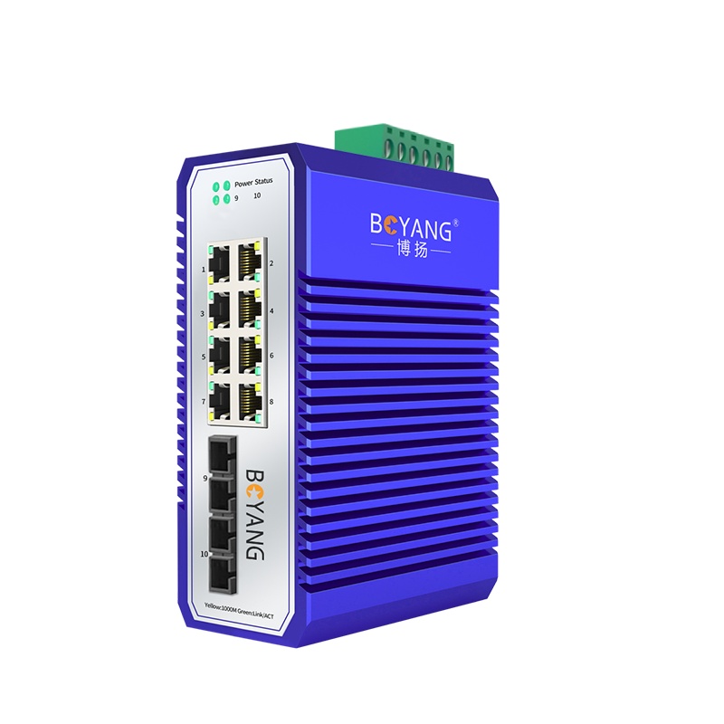博扬 工业级POE交换机双纤SC 二光八电千兆收发器 宽温导轨式以太网交换机 含电源 BY-ISUQ2082