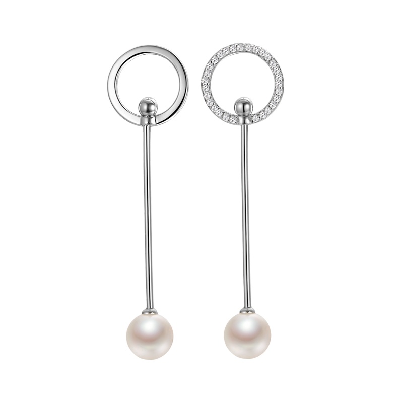 京润珍珠月韵 S925银镶白色淡水珍珠耳钉耳环 7-8mm圆形 女 清雅 珠宝宠自己送妈妈