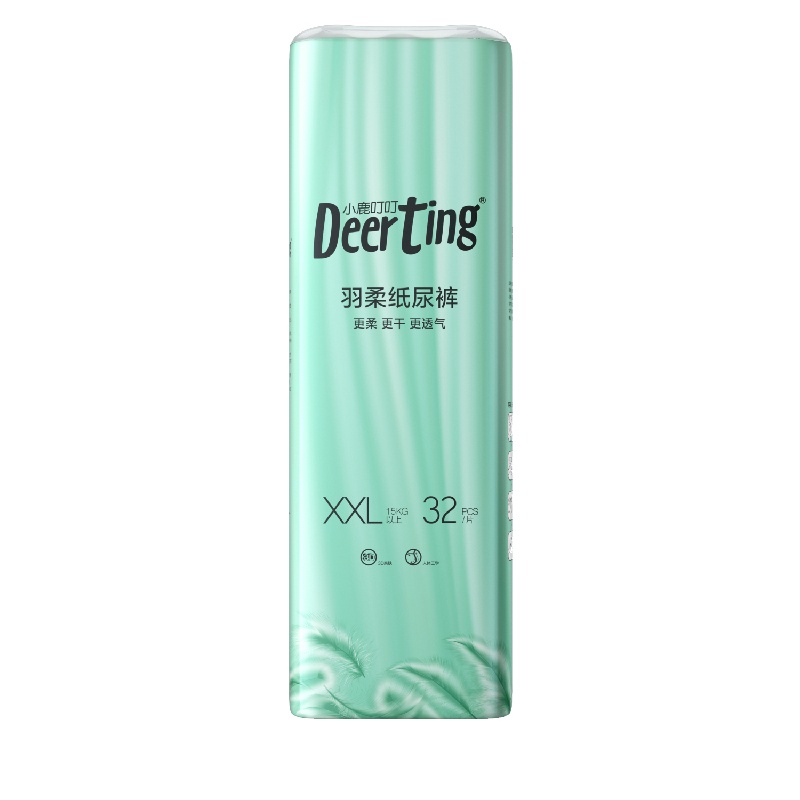 小鹿叮叮 羽柔婴儿纸尿裤XXL码32片超薄宝宝透气尿不湿干爽尿布湿秋冬款
