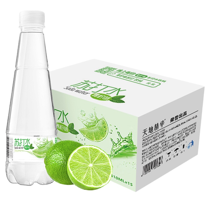 天地精华 苏打水碱性无糖无气青柠味410ml*15瓶*1箱 整箱装
