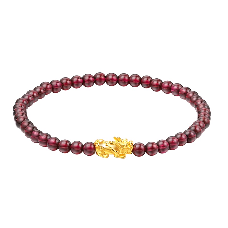 手拉手(Slaso) 黄金貔貅手链女士 石榴石貔貅手串金珠黄金手链石榴石手链3D硬金貔貅手链 定价送恋人