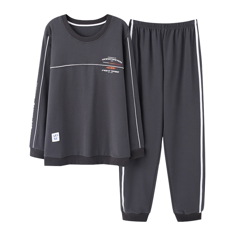 [品彩]睡衣男长袖棉春秋青年少中年春秋季男士睡衣棉家居服套装