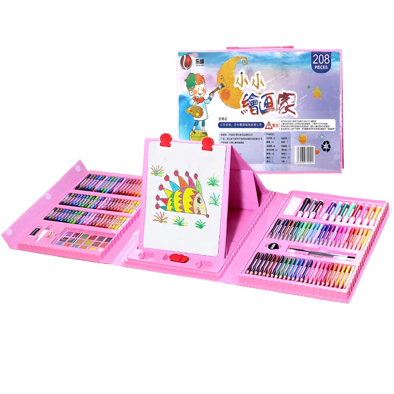 乐缔儿童早教益智玩具画笔套装 98件粉色木盒男女孩3-4-5-6岁DIY 画画玩具 小学生生日礼物彩笔用品儿童节礼
