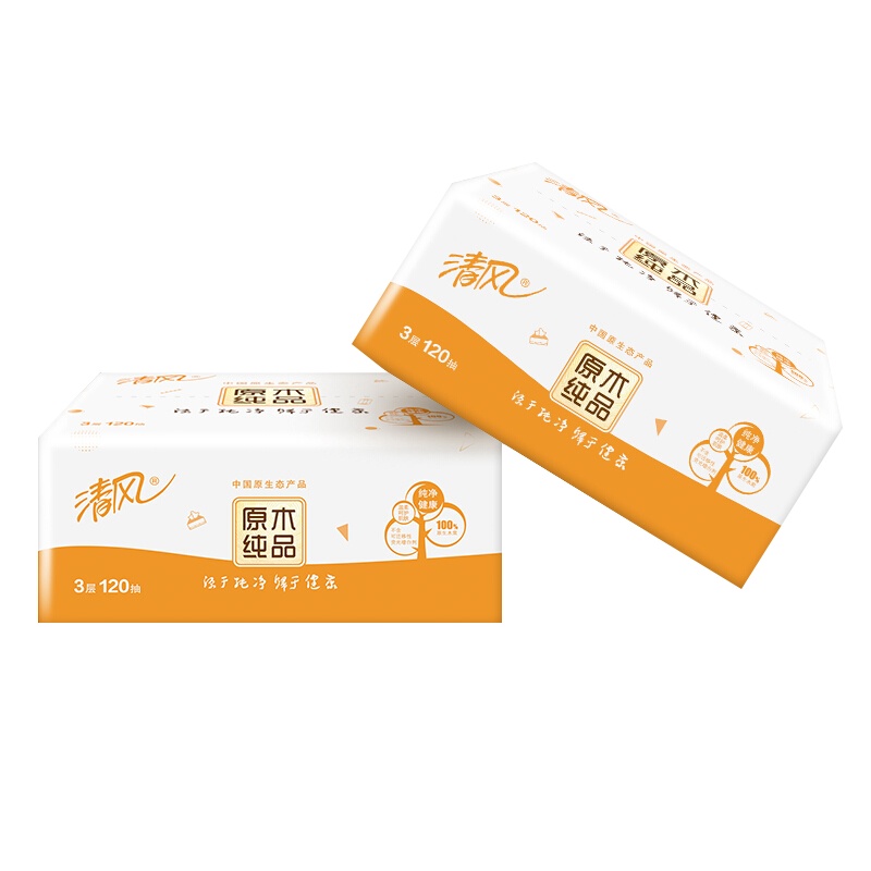 清风抽纸原木纯品纸巾婴儿可用面巾纸家用餐巾纸巾家庭装卫生纸抽6包