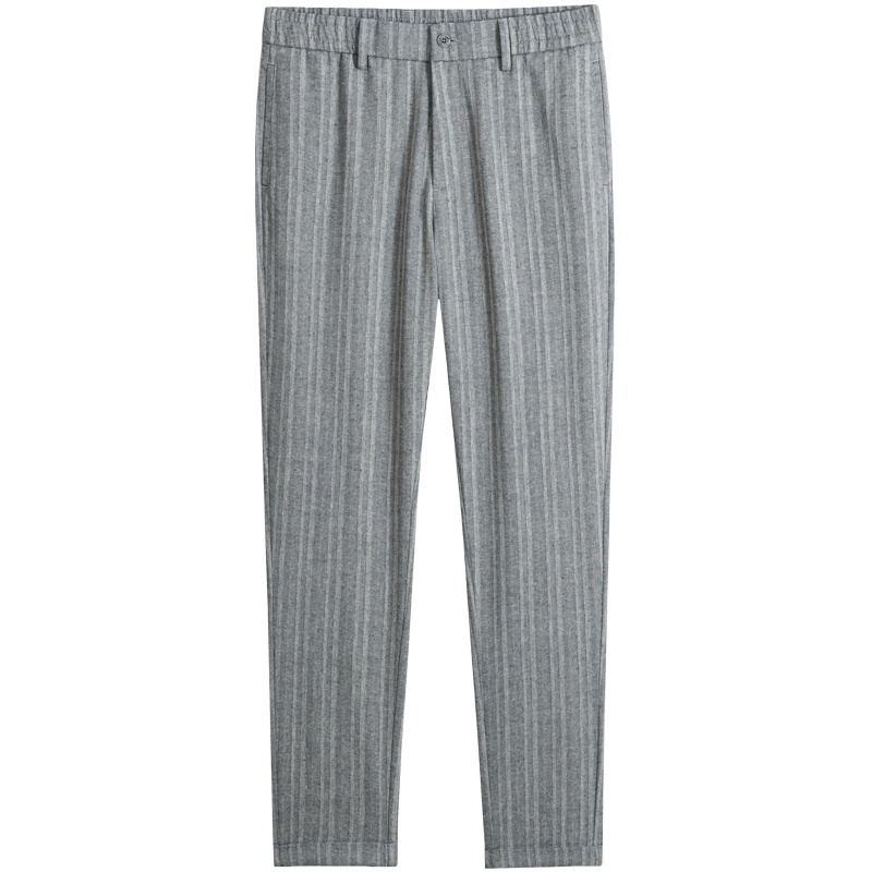 千纸鹤男装仿麻条纹哈伦九分裤2020春季新款松紧腰休闲裤子70326