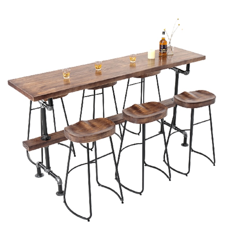 工业风阿斯卡利 长条桌咖啡奶茶店靠墙窗高脚桌子桌椅14x