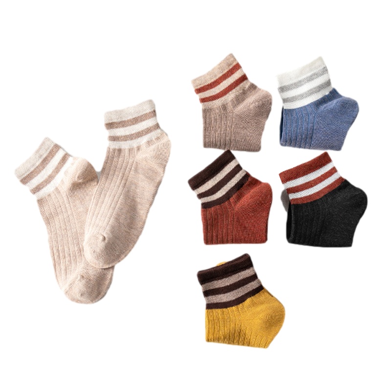 南极人(NanJiren)5双装袜子女中长筒袜学院堆堆袜纯色棉袜薄款日系条纹四季女短袜