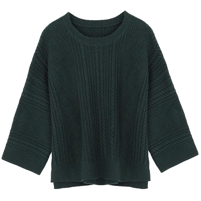 拉夏贝尔打底衫女新款宽松圆领套头黑色毛衣长袖针织衫