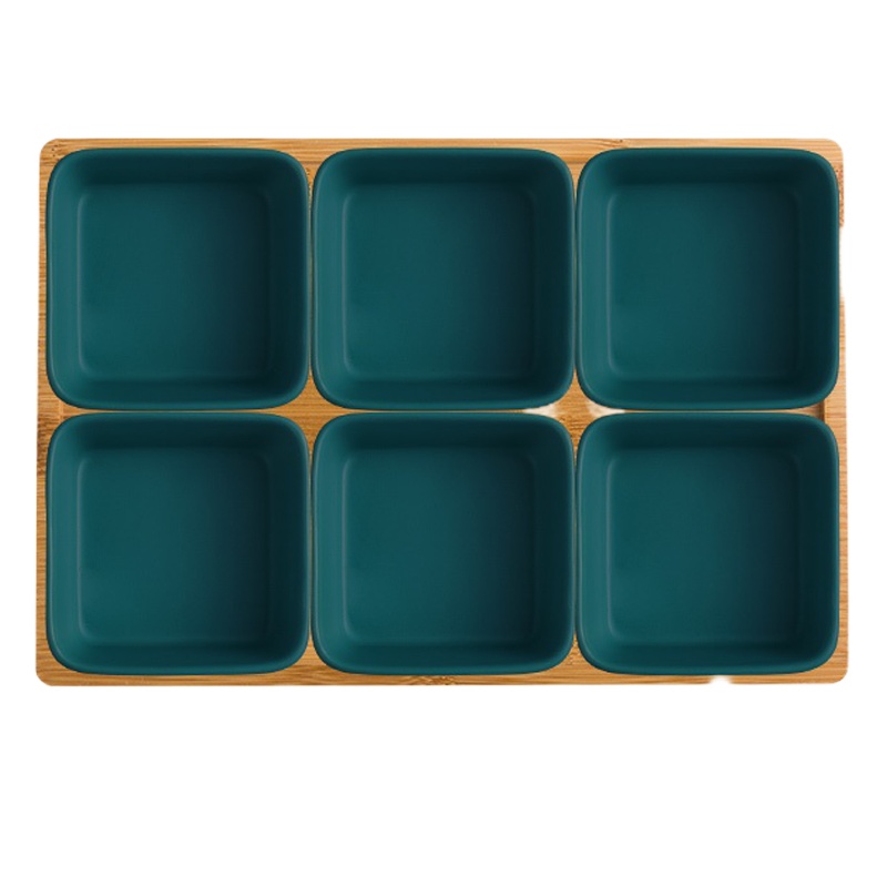 北欧水果盘酒吧小吃盘分格点心零食盘子创意碟子套装ins网红餐具 国泰家和 六格分格碟-墨绿