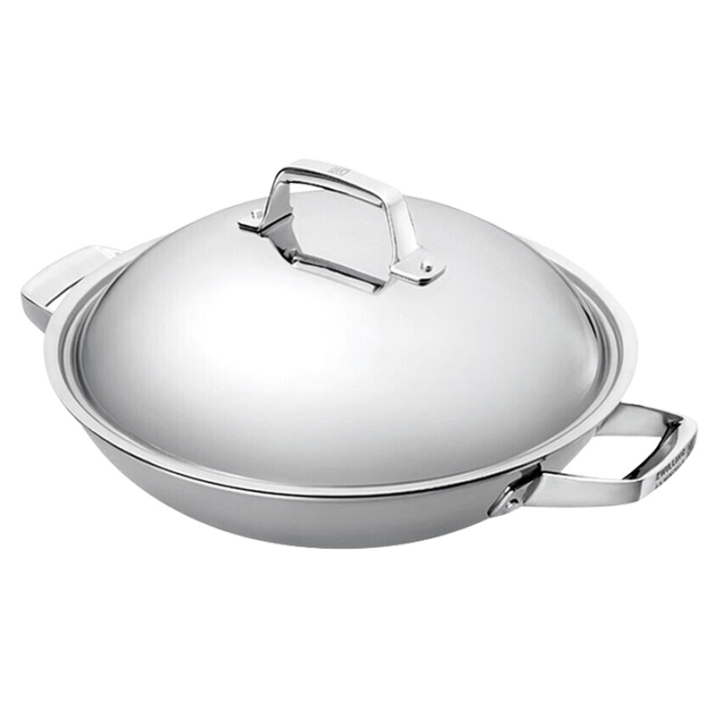 双立人(ZWILLING) TruClad 32cm无涂层少油烟不锈钢厨房多功能家用炒菜锅电磁炉燃气适用