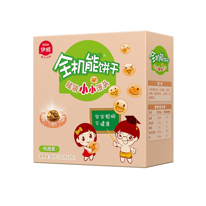 伊威儿童营养小馒头磨牙零食全机能饼干核桃小小馒头80g