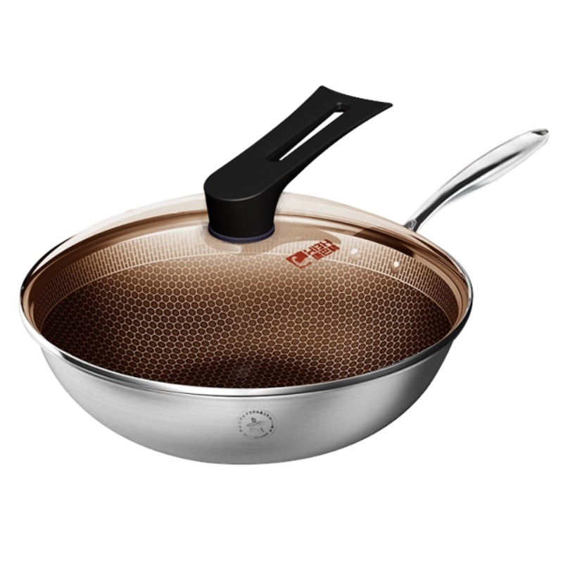 康巴赫 二代炒锅304无油烟不粘全面屏锅蜂巢不锈钢炒菜锅明火电磁炉用