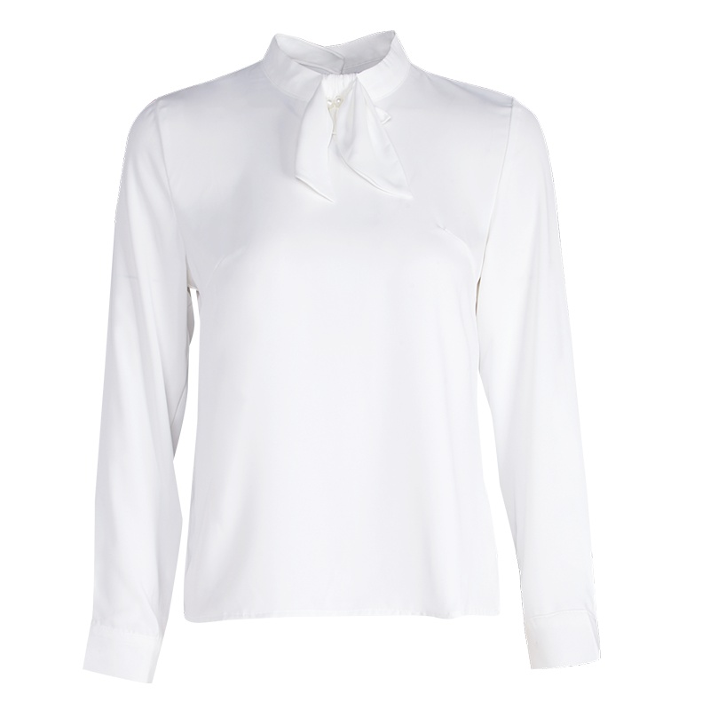 晚白女上装2019春季新品职业百搭通勤立领纯色长袖上衣雪纺衫衬衫