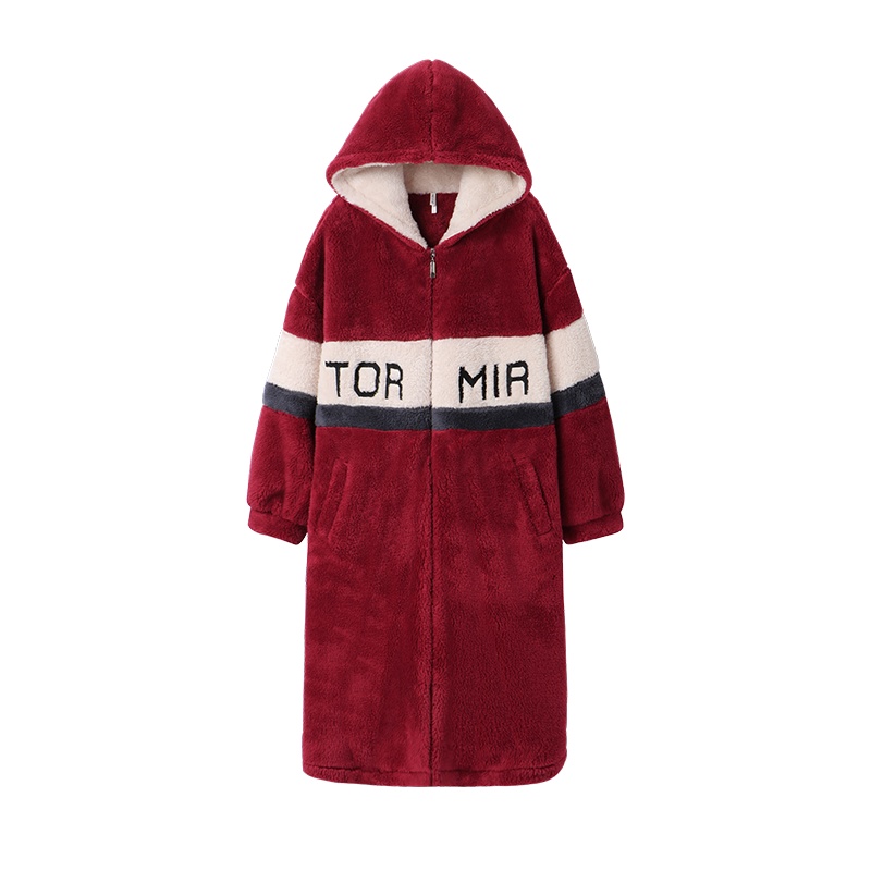 安之伴双面长毛绒素色带帽女裙81942321493