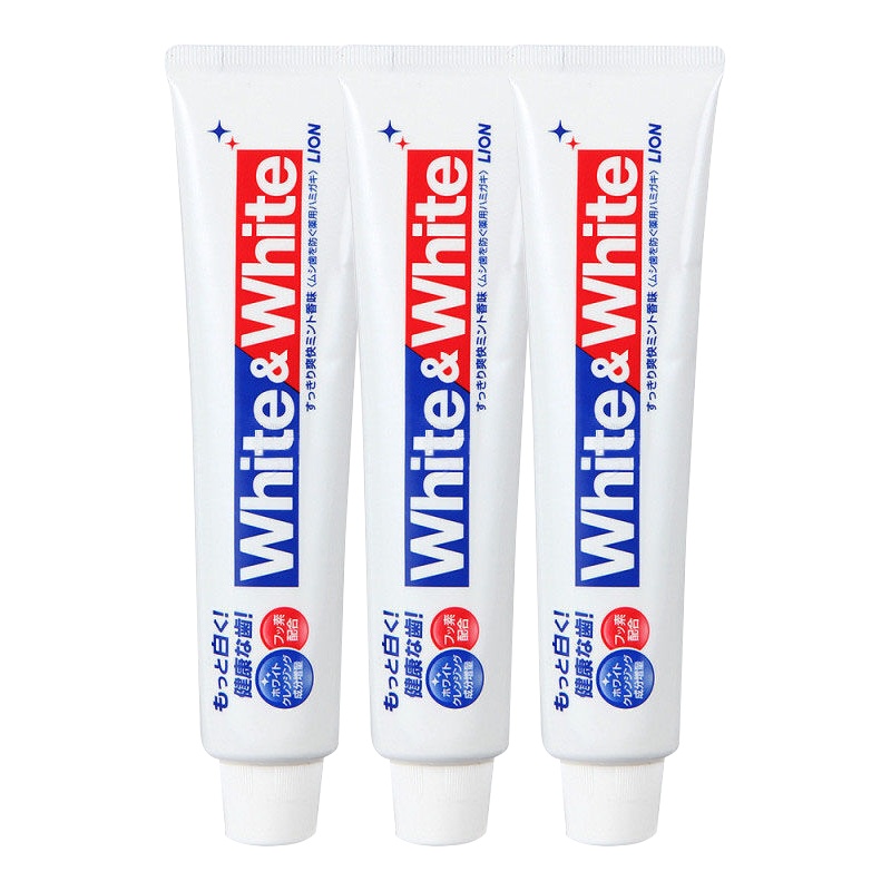 狮王(Lion)White&white 美白 牙膏 日本原装进口 清新口气 去烟渍牙垢 美白牙齿 150g 三支装