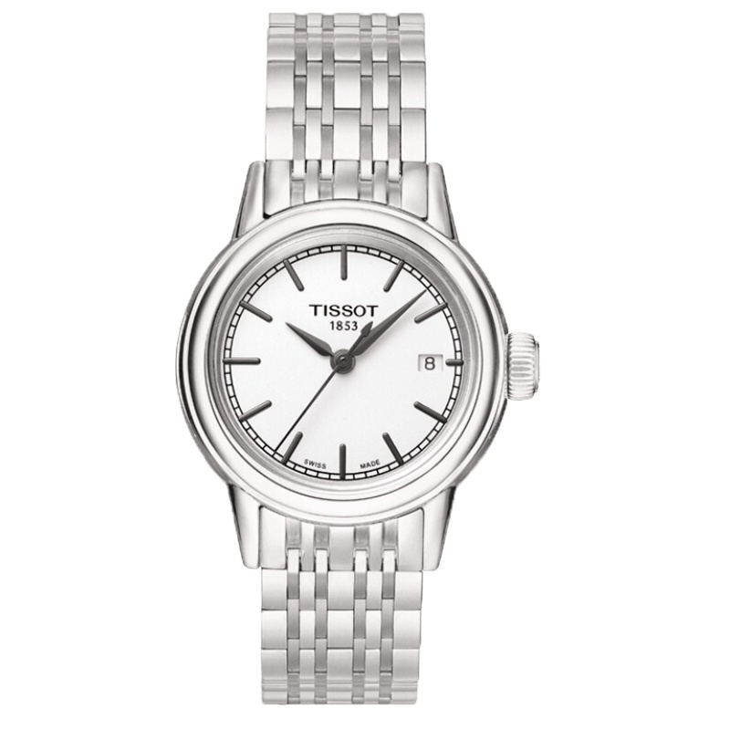 天梭TISSOT手表 欧美品牌 卡森系列瑞士时尚商务女士石英表 白盘钢带