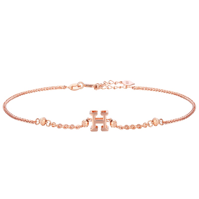 佰色传情(BRIR)轻奢简约经典18K金彩金手链女H字母Au750玫瑰金手环官方正品手饰送女友送闺蜜生日礼物情人节约会