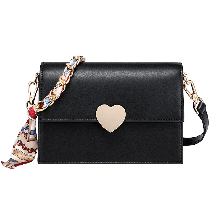 GOLF优质牛皮斜挎包时尚女士心形风琴包单肩包潮流丝巾链条手提包