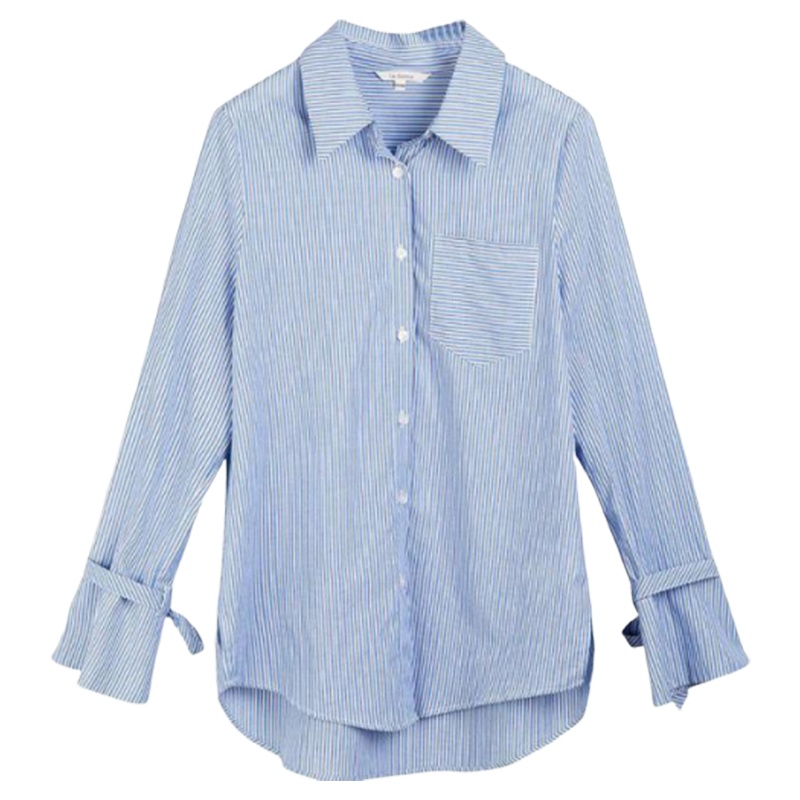 拉贝缇蓝色条纹衬衫女装设计感小众韩版宽松上衣衬衣60007117