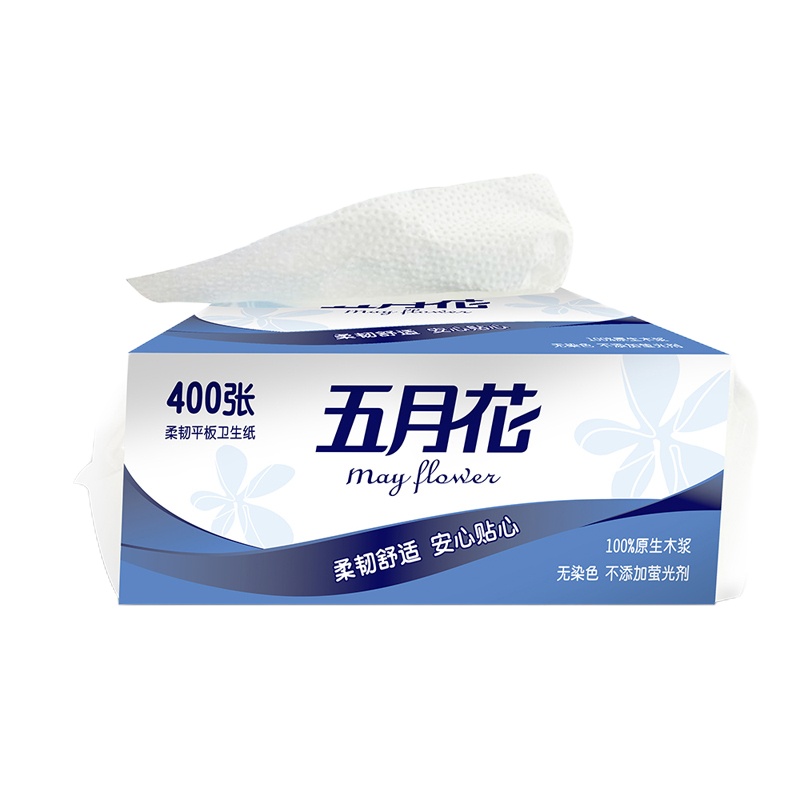 五月花平板卫生纸花纸巾 厕纸卫生纸 柔韧平板纸 400张/包*6包