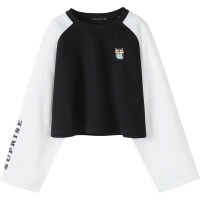 Semir森马长袖T恤女2019秋季新款韩版宽松撞色打底衫圆领套头纯棉上衣