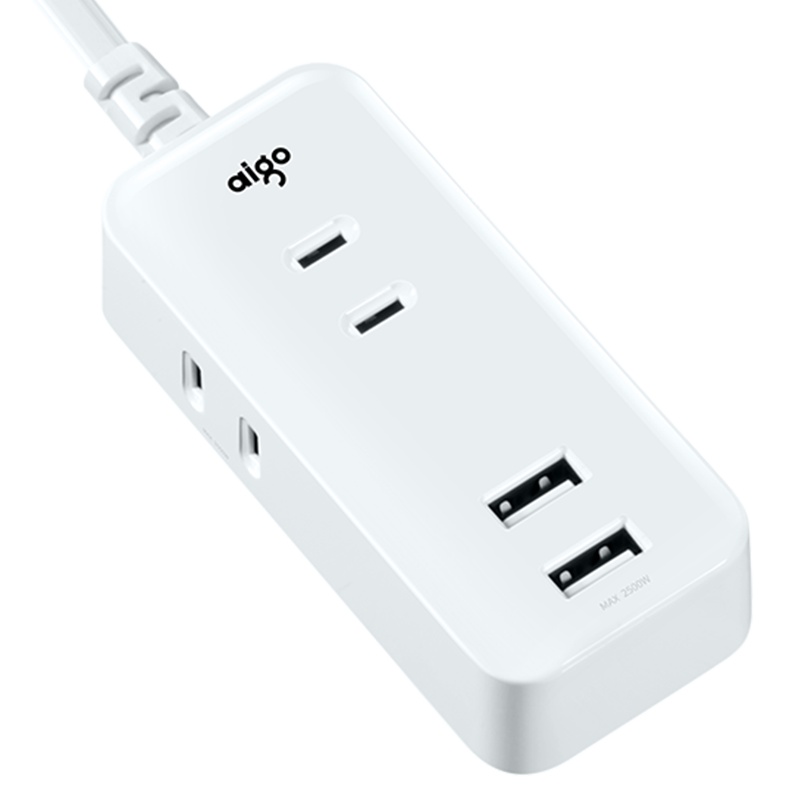 爱国者(aigo) 2USB+3位2极插孔插线板/插排/插座 迷你/出差旅行充电器/桌面 全长2米 F0320 20B
