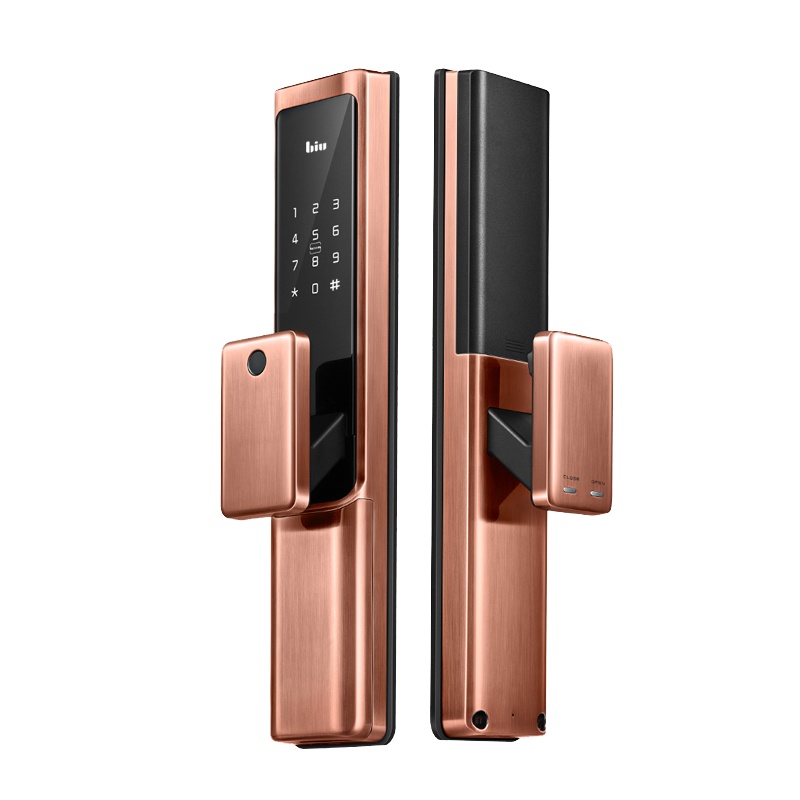 [三年质保 免费安装]苏宁小Biu智能门锁推拉款六大开锁方式指纹识别家用电子防盗门手机APP远程智能管理(红古铜)