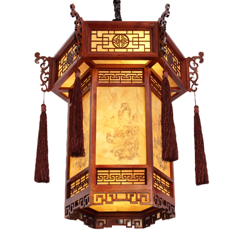 环森 中式复仿古实木宫灯户外防水羊皮灯笼门厅茶楼乔迁结婚阳台吊灯