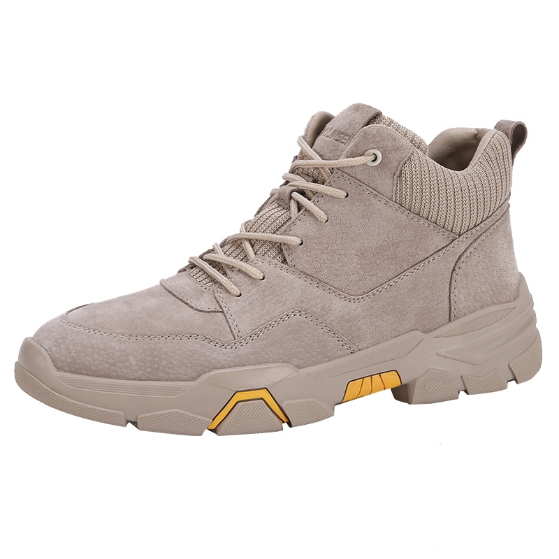 木林森靴子男秋季高帮真皮马丁靴休闲百搭潮流英伦风系带纯色男靴