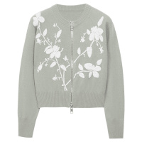 ERDOS 20春夏圆领装饰植物花卉提花女羊绒开衫螺纹下摆