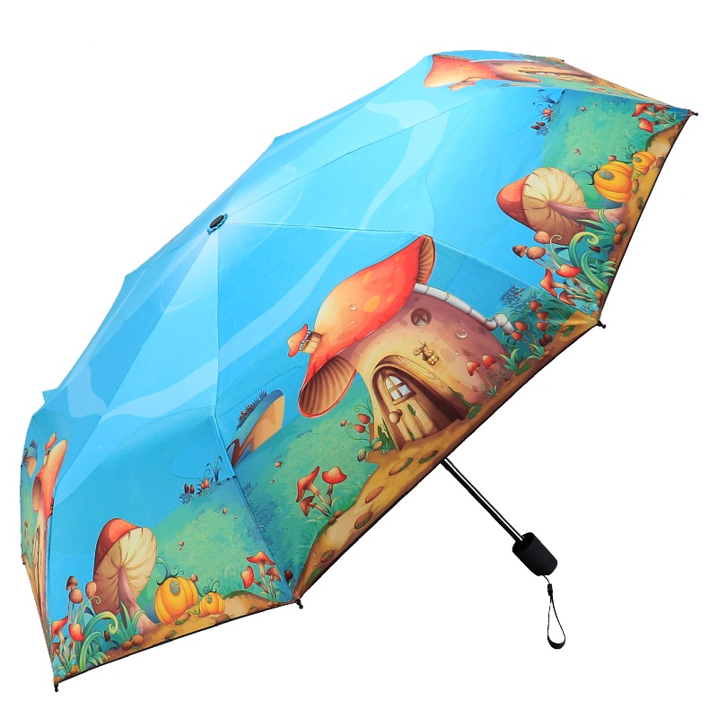 天堂伞 全遮光黑胶三折晴雨伞小黑伞太阳伞 童话乐园外图 30488