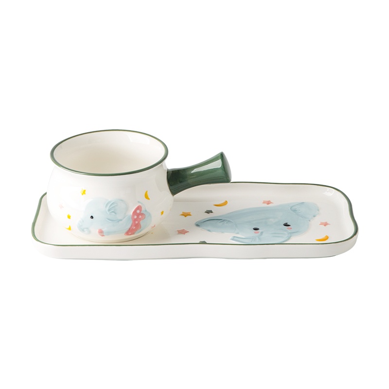 亿嘉IJARL 可爱动物造型儿童陶瓷餐具套装宝宝吃饭碗分格盘早餐盘套装