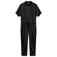 拉夏贝尔拉贝缇黑色连体裤女夏装新款高腰宽松休闲工装裤九分裤子