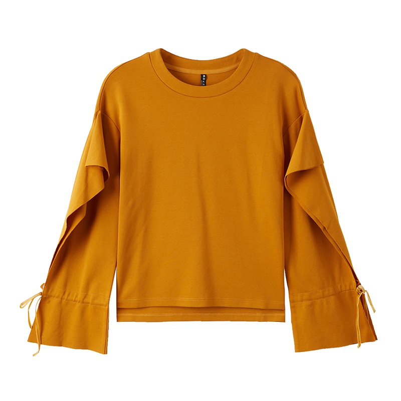 美特斯邦威长袖T恤女夏装新款木耳边袖针织长袖恤