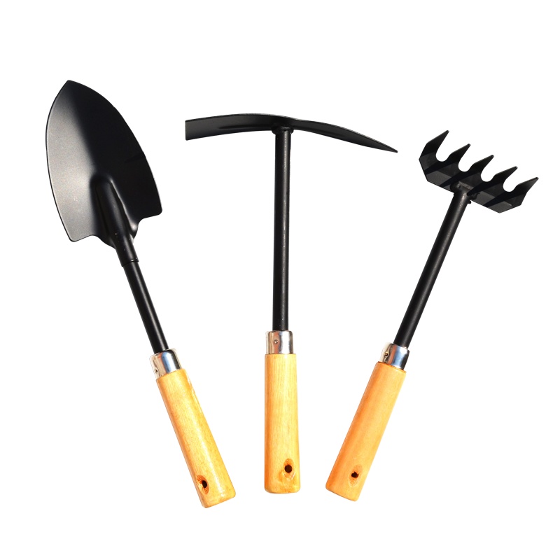 津沽园艺 园艺用品 铲 耙 锹工具大三件套 木柄铁头 除草 松土 翻地