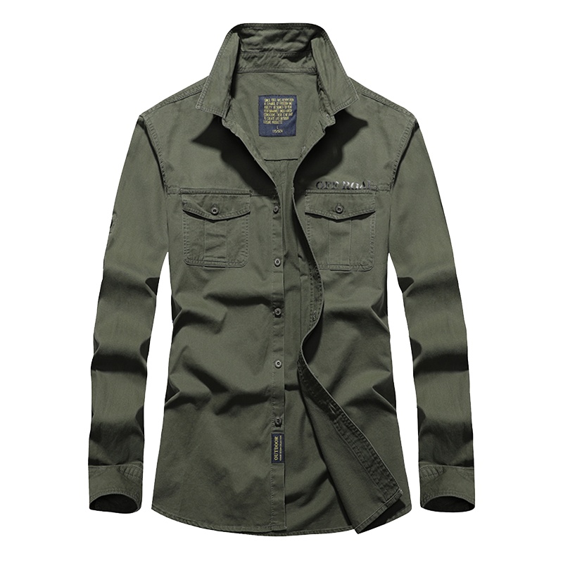 长袖衬衫男士春秋休闲男装纯棉大码宽松纯色工装衬衣秋装外套上衣 BC9601