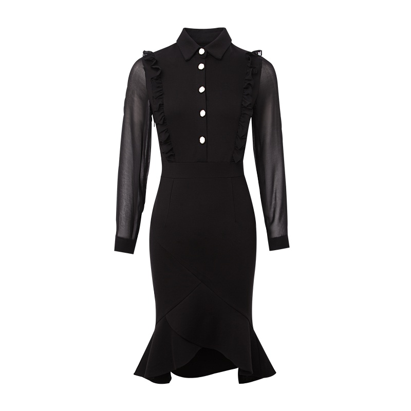 晚白 初秋新品职业优雅单件高腰鱼尾摆包臀一步连衣裙