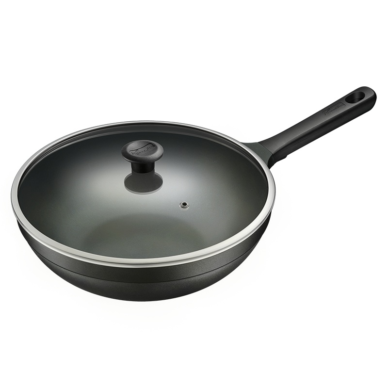 拉歌蒂尼(LAGOSTINA)米乐.黄钻30厘米长柄中式平底不粘锅炒锅MIDwok30Y少油烟燃气电磁炉通用