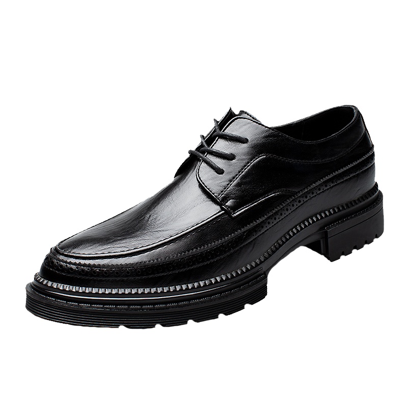 牧伦奴仕(MULUNUSHI)新款复古休闲皮鞋男士布洛克皮鞋英伦风商务休闲鞋二层牛皮(除牛反绒)四季增高男鞋黑36123