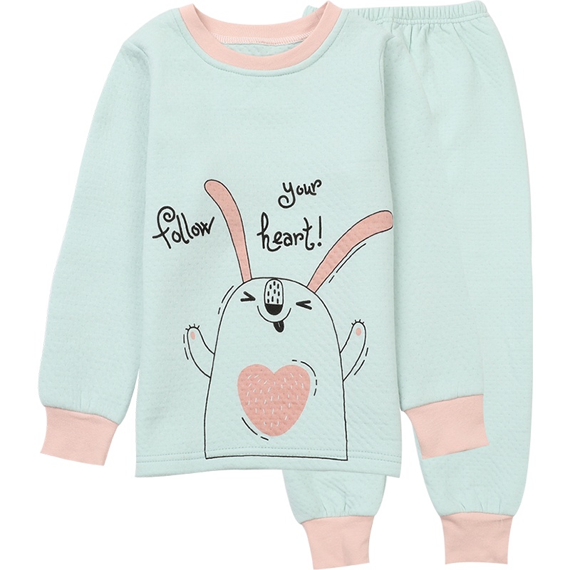 小红豆儿童加厚保暖内衣套装女童三层夹棉空气层循环锁温秋衣秋裤套装