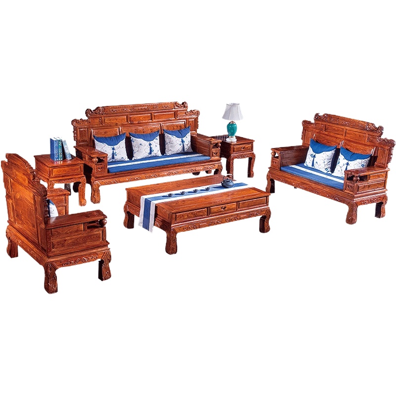 周家庄 红木家具非洲花梨(学名:刺猬紫檀)沙发实木沙发新中式仿古客厅组合财源滚滚沙发组合