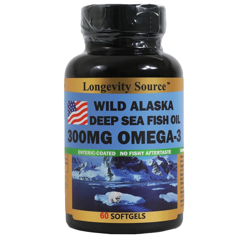 长生源LongevitySource 美国阿拉斯加深海鱼油胶囊含Omega-3DHA EPA 60粒 300ml 青少年