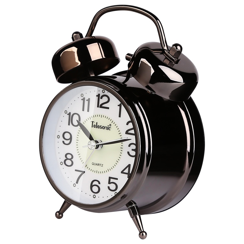 天王星(Telesonic)打铃闹钟 可爱卡通简约静音石英钟客厅挂钟小学生儿童闹钟 时尚金属卧室床头钟