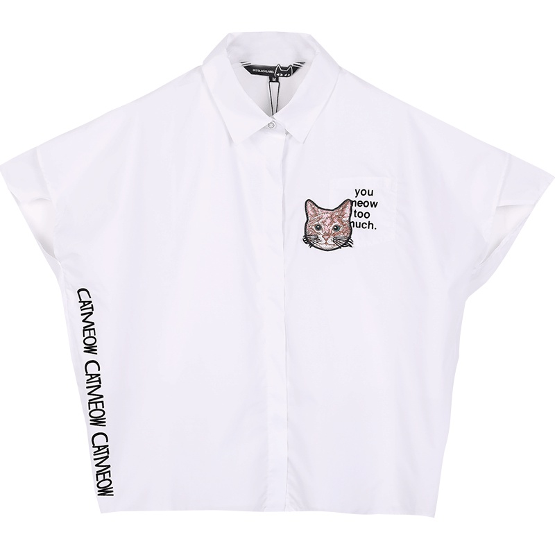 a02商场同款简约刺绣清新减龄纯棉宽松短袖衬衫女D1T3D0011BL