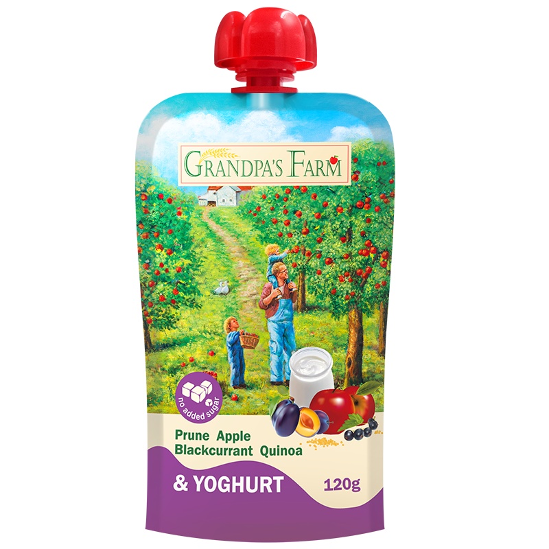 爷爷的农场 欧洲进口宝宝辅食婴儿水果泥 风味发酵乳西梅苹果黑加仑藜麦泥味 120g/袋