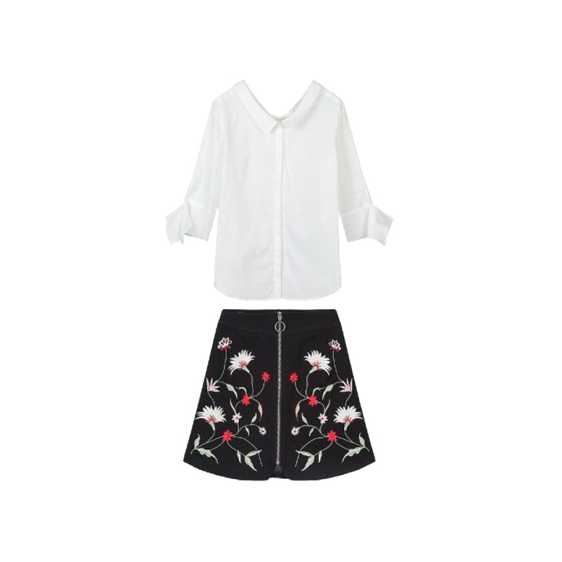 拉贝缇夏季套装女新款半身裙时尚休闲百搭显瘦修身瘦腰衬衣两件套