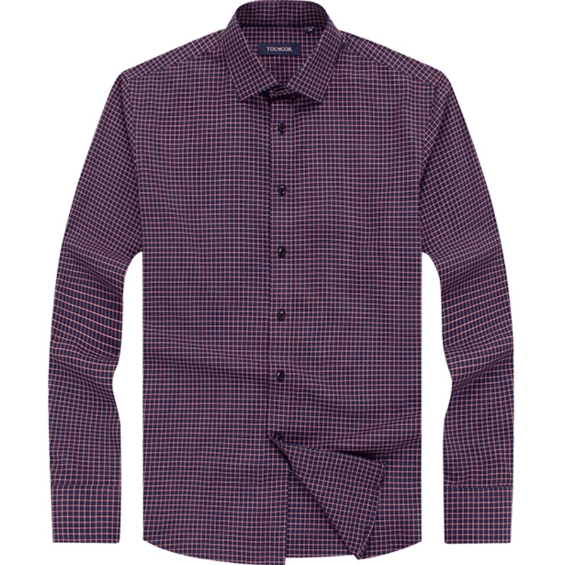 Youngor/雅戈尔衬衫男 2019秋季 格子长袖衬衫男修身 休闲衬衫 商务休闲 红色格纹